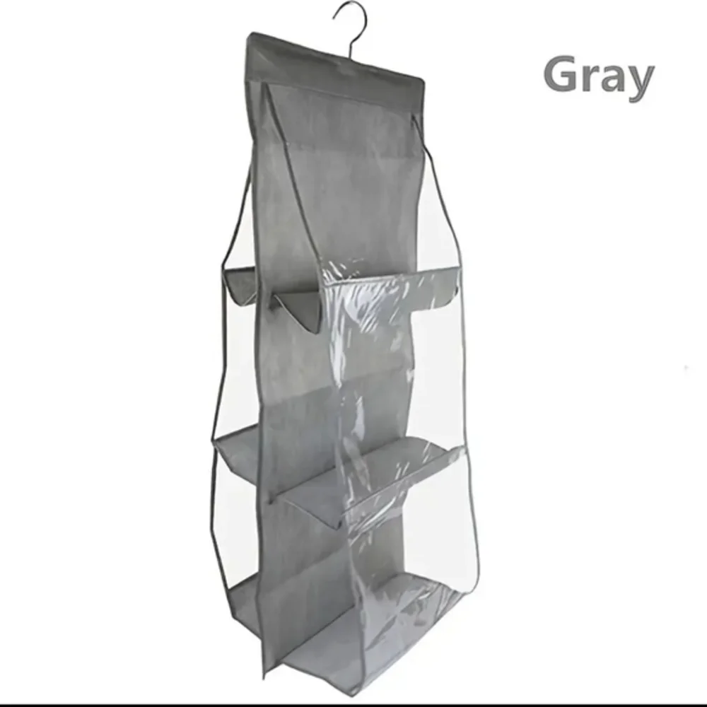 Hanging Purse Hand Bag Organizer Storage, Gray‎ Transparent Holds 6 Hang Bags